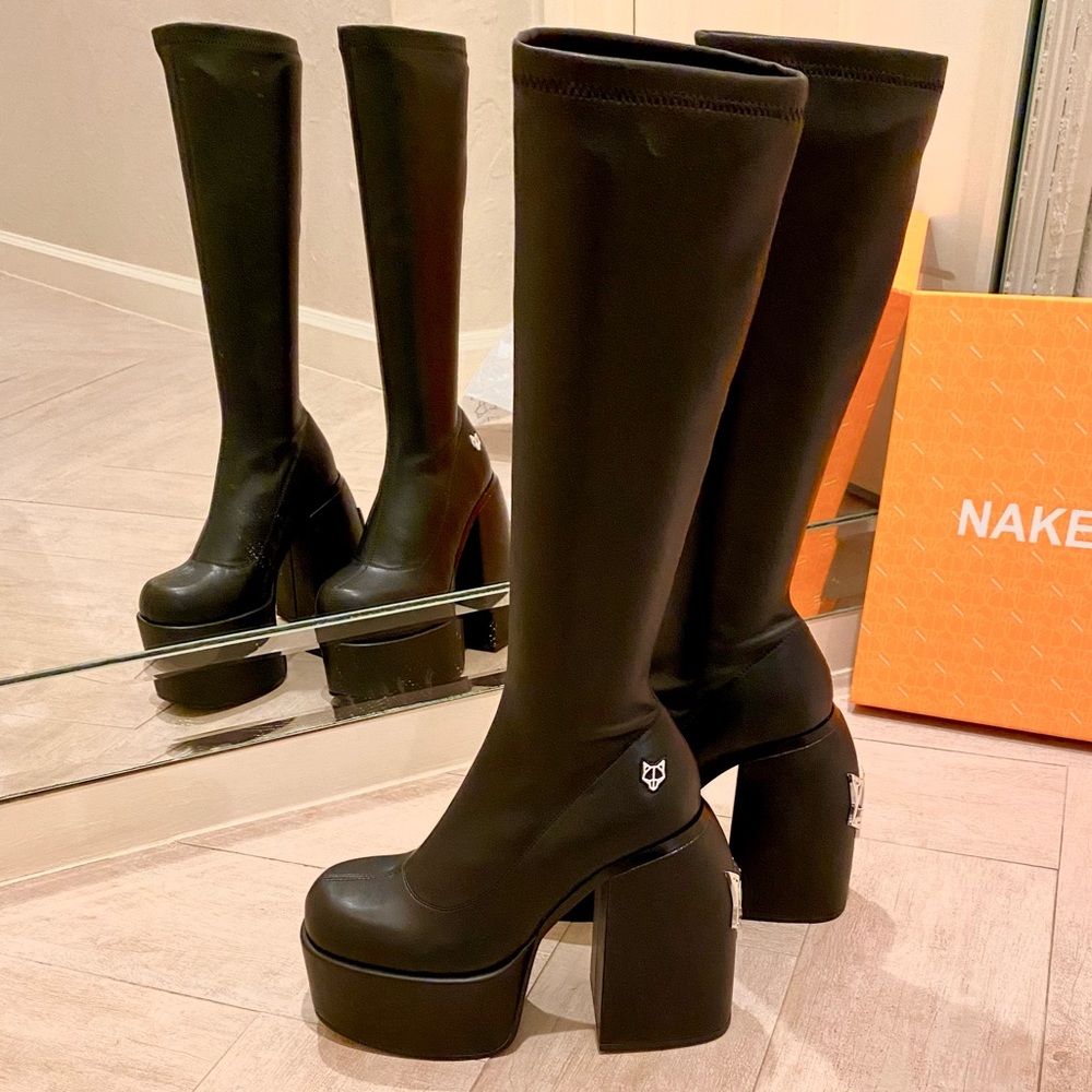 AUTHENTIC Naked Wolfe pull-on below the knee platform boots